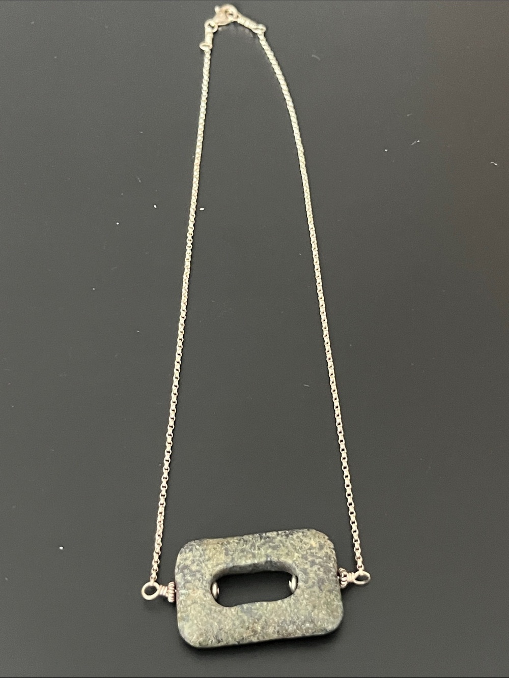 Minimalist Green Stone Pendant Necklace on Silver-Tone Chain
